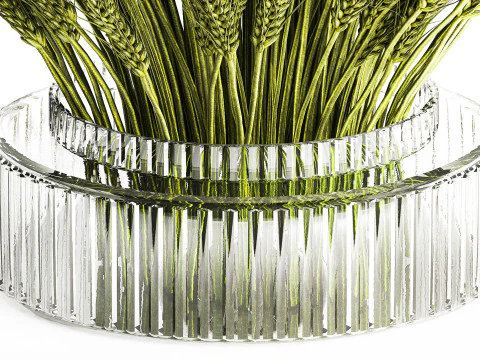 Green floral bouquet of wheat ears in a glass vase 610 3D Model
