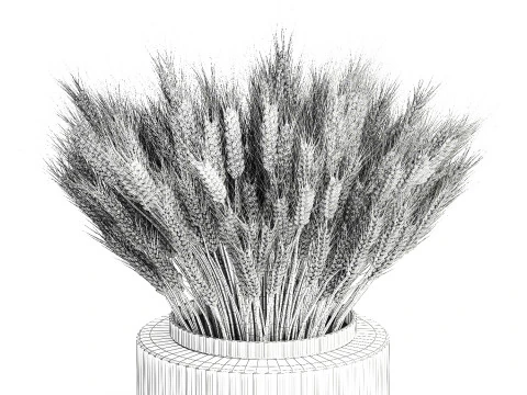 Green floral bouquet of wheat ears in a glass vase 610 3D Model