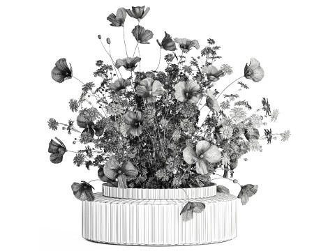 Realistic flower bouquet of white poppy chamomile in glass vase 612 3D 模型