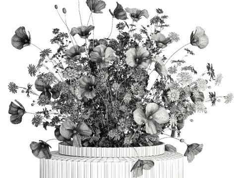 Realistic flower bouquet of white poppy chamomile in glass vase 612 3D 模型
