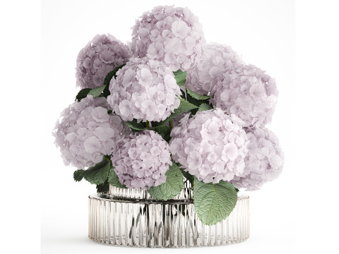 Modern Realistic Bouquet Vase Lilac Pink Hydrange 613 3D Modell