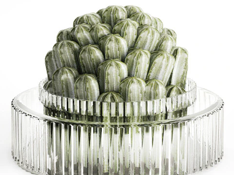 Bouquet Flowers Realistic Cactus minimalist Modern Vase 615 3D Model