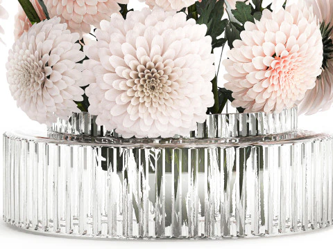 Realistic white Chrysanthemum bouquet modern vase 619 3D Model