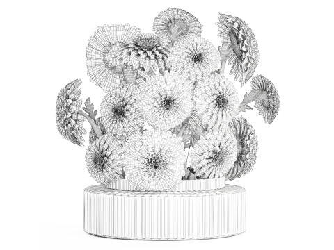 Realistic white Chrysanthemum bouquet modern vase 619 3D Modell