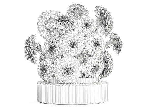 Realistic white Chrysanthemum bouquet modern vase 619 3D Model