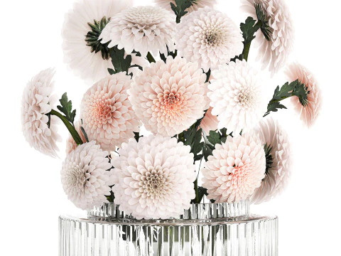 Realistic white Chrysanthemum bouquet modern vase 619 3D Model