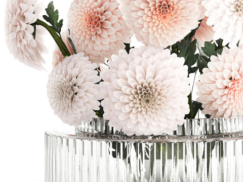 Realistic white Chrysanthemum bouquet modern vase 619 3D Model
