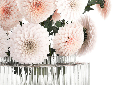 Realistic white Chrysanthemum bouquet modern vase 619 3D Model