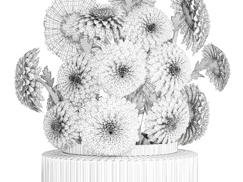 Realistic white Chrysanthemum bouquet modern vase 619 3D Modell