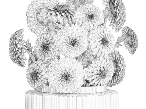 Realistic white Chrysanthemum bouquet modern vase 619 3D Model