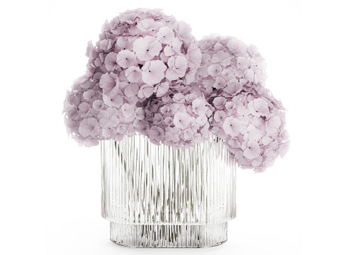 Modern Realistic Bouquet glass Vase Lilac Hydrangea 620 3Dモデル