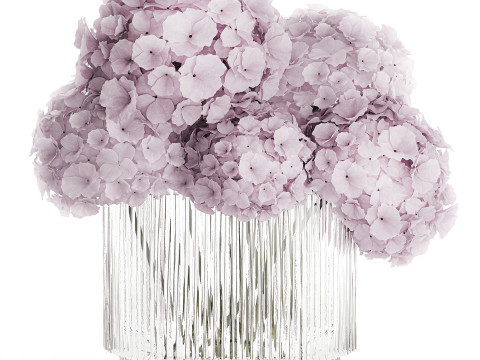 Modern Realistic Bouquet glass Vase Lilac Hydrangea 620 3D Model
