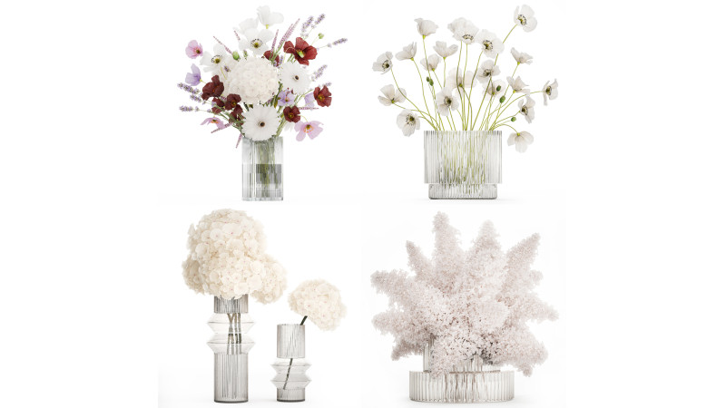 White Realistic Bouquets Hydrangea Lilac Poppy 621 3D मॉडल .c4d .max .obj .3ds .fbx .stl .blend 