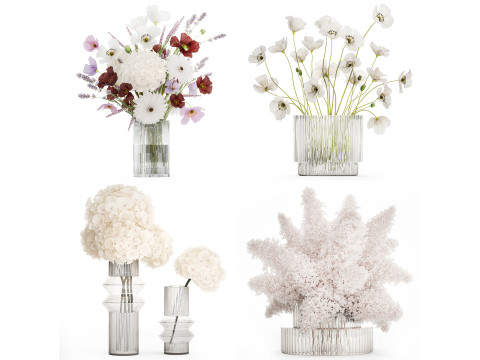 White Realistic Bouquets Hydrangea Lilac Poppy 621 Modelo 3D
