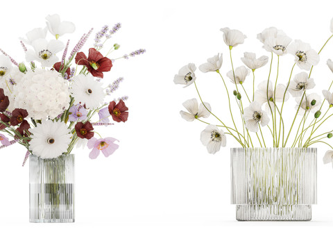 White Realistic Bouquets Hydrangea Lilac Poppy 621 3D मॉडल