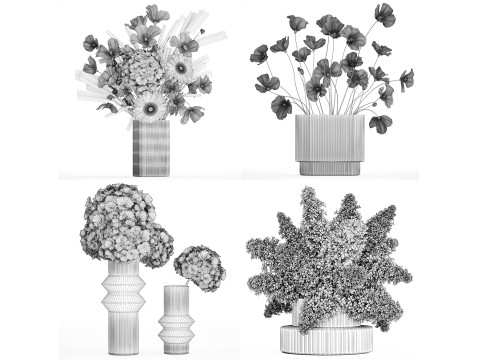 White Realistic Bouquets Hydrangea Lilac Poppy 621 3D मॉडल