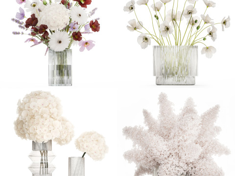 White Realistic Bouquets Hydrangea Lilac Poppy 621 3D मॉडल