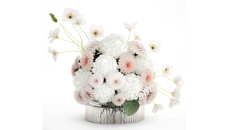 Realistic White Bouquet Chrysanthemum Poppy hydrangea 622 3D Модель .c4d .max .obj .3ds .fbx .stl .blend 