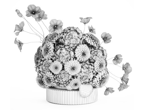 Realistic White Bouquet Chrysanthemum Poppy hydrangea 622 3D Модель