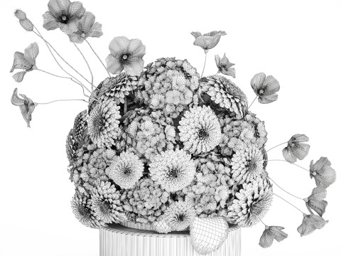 Realistic White Bouquet Chrysanthemum Poppy hydrangea 622 3D Модель