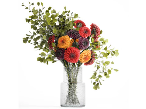 Realistic Bouquets Chamomile Chrysanthemum Poppy set 623 3D Model