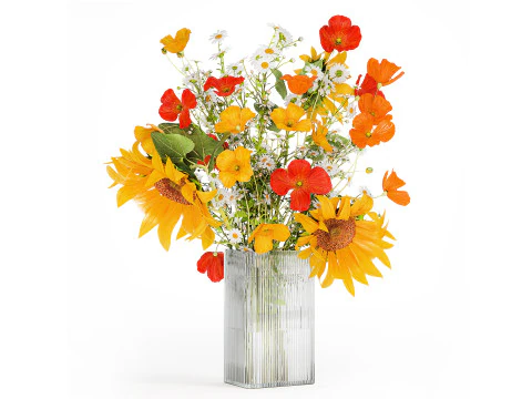 Realistic Bouquets Chamomile Chrysanthemum Poppy set 623 3D Model