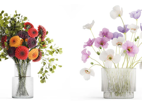 Realistic Bouquets Chamomile Chrysanthemum Poppy set 623 3D Model