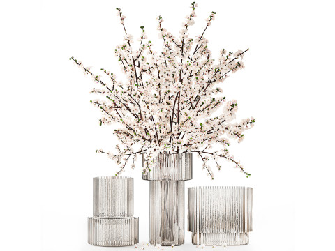Realistic Bouquets Ilex Lavender Sakura Poppy vase Set 624 3D Modell
