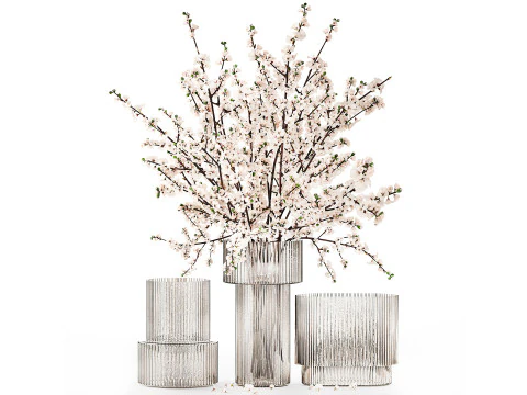Realistic Bouquets Ilex Lavender Sakura Poppy vase Set 624 3D Model