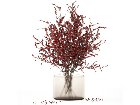 Realistic Bouquets Ilex Lavender Sakura Poppy vase Set 624 3D Model