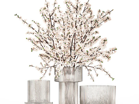 Realistic Bouquets Ilex Lavender Sakura Poppy vase Set 624 3D Model