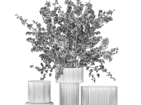 Realistic Bouquets Ilex Lavender Sakura Poppy vase Set 624 3D Modell