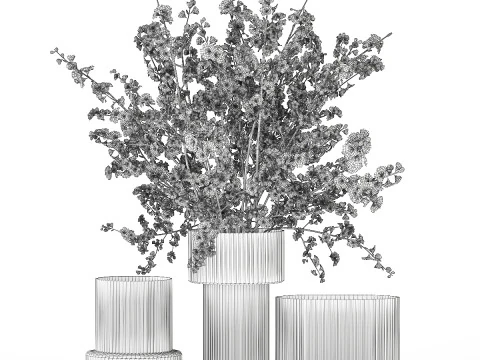 Realistic Bouquets Ilex Lavender Sakura Poppy vase Set 624 3D Model