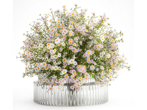 Realistic Bouquet Of White Daisy Flowers Chamomile glass vase 625 3D 모델