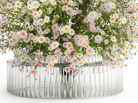 Realistic Bouquet Of White Daisy Flowers Chamomile glass vase 625 Modello 3D