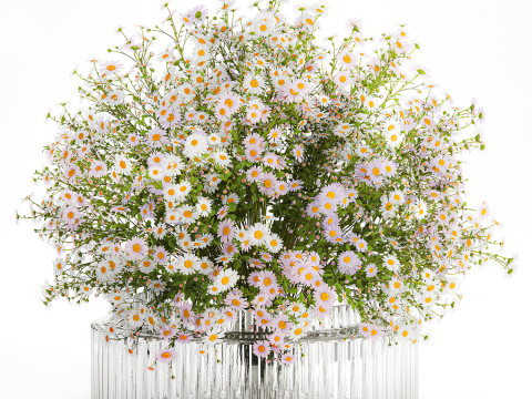 Realistic Bouquet Of White Daisy Flowers Chamomile glass vase 625 Modello 3D