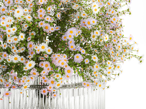 Realistic Bouquet Of White Daisy Flowers Chamomile glass vase 625 Modello 3D