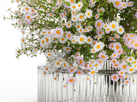 Realistic Bouquet Of White Daisy Flowers Chamomile glass vase 625 Modello 3D