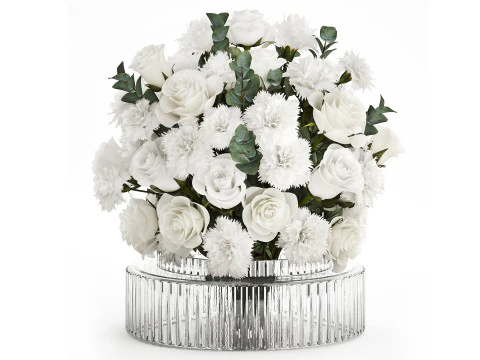 Buket bunga putih yang realistis Carnation Rose Eucalyptus 626 Model 3D