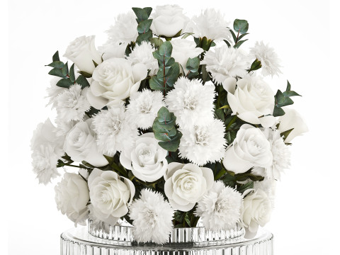 Realistic bouquet of white flowers Carnation Rose Eucalyptus 626 Model 3D