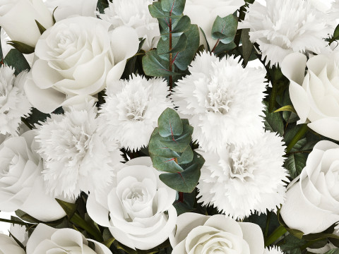 Realistic bouquet of white flowers Carnation Rose Eucalyptus 626 Model 3D