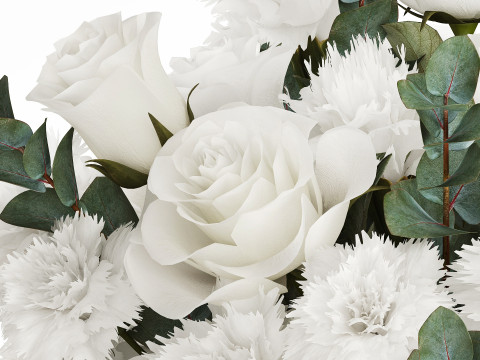 Realistic bouquet of white flowers Carnation Rose Eucalyptus 626 Model 3D