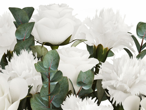 Realistic bouquet of white flowers Carnation Rose Eucalyptus 626 Model 3D