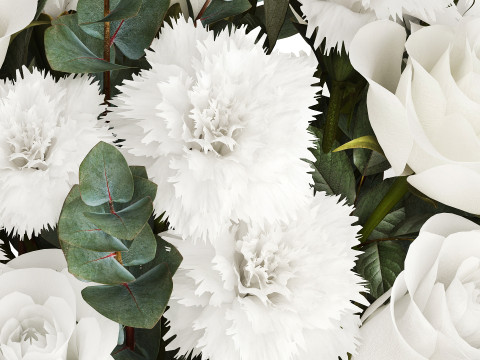 Realistic bouquet of white flowers Carnation Rose Eucalyptus 626 Model 3D