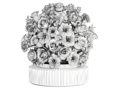 Realistic bouquet of white flowers Carnation Rose Eucalyptus 626 Model 3D