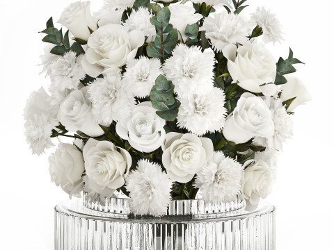 Realistic bouquet of white flowers Carnation Rose Eucalyptus 626 Model 3D