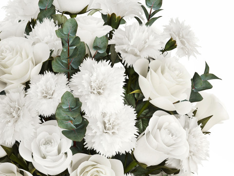 Realistic bouquet of white flowers Carnation Rose Eucalyptus 626 Model 3D