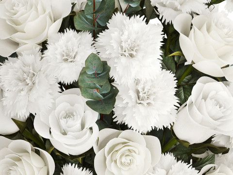 Realistic bouquet of white flowers Carnation Rose Eucalyptus 626 Model 3D