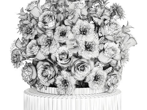 Realistic bouquet of white flowers Carnation Rose Eucalyptus 626 Model 3D