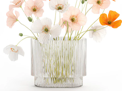 Wundersch&ouml;ner realistischer Blumenstrau&szlig; aus Wildblumen, Mohn-Glasvase 627 3D Modell